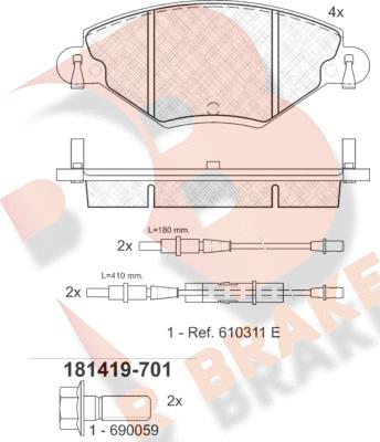 R Brake RB1419-701 - Гальмівні колодки, дискові гальма autozip.com.ua