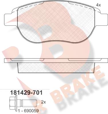 R Brake RB1429-701 - Гальмівні колодки, дискові гальма autozip.com.ua
