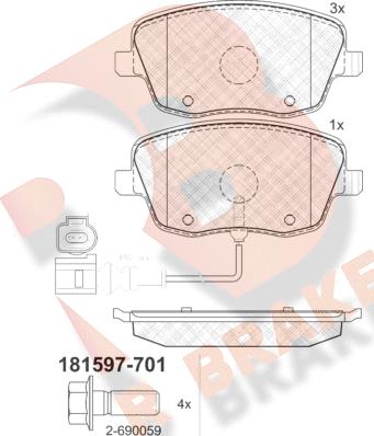 R Brake RB1597-701 - Гальмівні колодки, дискові гальма autozip.com.ua