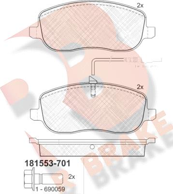 R Brake RB1553-701 - Гальмівні колодки, дискові гальма autozip.com.ua