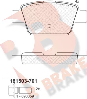 R Brake RB1503-701 - Гальмівні колодки, дискові гальма autozip.com.ua