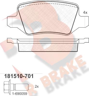 R Brake RB1510-701 - Гальмівні колодки, дискові гальма autozip.com.ua