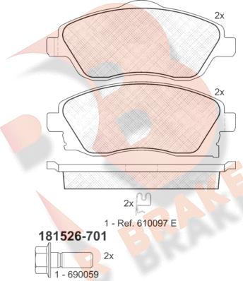 R Brake RB1526-701 - Гальмівні колодки, дискові гальма autozip.com.ua