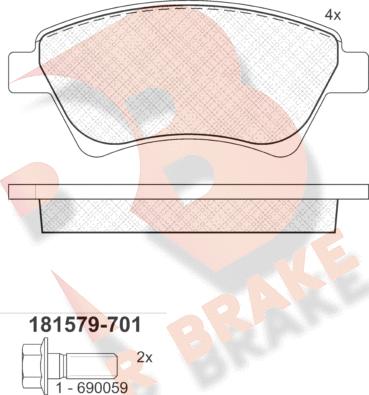 R Brake RB1579-701 - Гальмівні колодки, дискові гальма autozip.com.ua