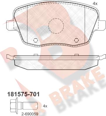 R Brake RB1575-701 - Гальмівні колодки, дискові гальма autozip.com.ua