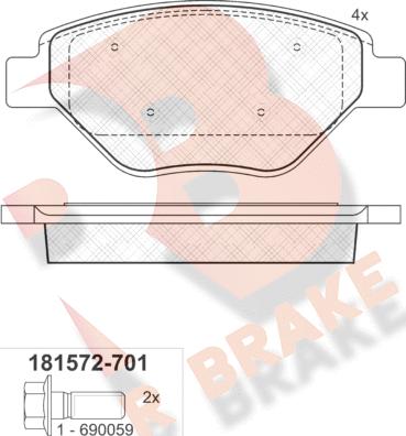 R Brake RB1572-701 - Гальмівні колодки, дискові гальма autozip.com.ua