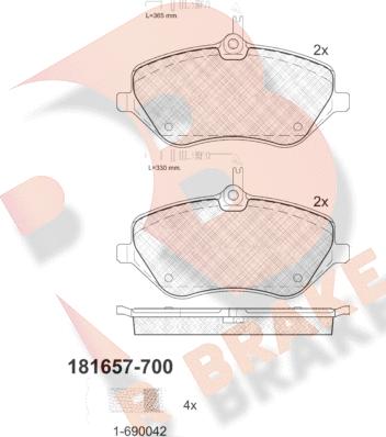 R Brake RB1657-700 - Гальмівні колодки, дискові гальма autozip.com.ua