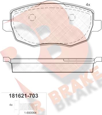 R Brake RB1621-703 - Гальмівні колодки, дискові гальма autozip.com.ua