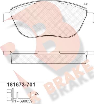 R Brake RB1673-701 - Гальмівні колодки, дискові гальма autozip.com.ua