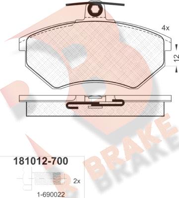 R Brake RB1012-700 - Гальмівні колодки, дискові гальма autozip.com.ua