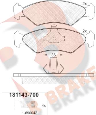 R Brake RB1143-700 - Гальмівні колодки, дискові гальма autozip.com.ua