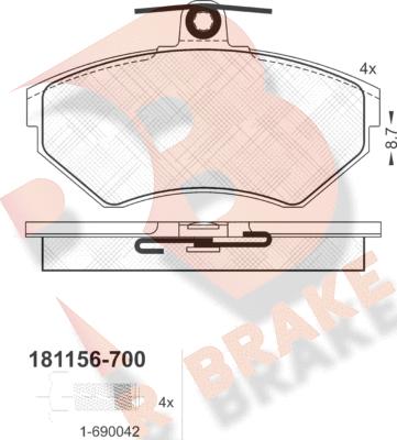 R Brake RB1156-700 - Гальмівні колодки, дискові гальма autozip.com.ua