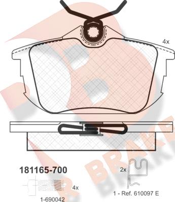 R Brake RB1165-700 - Гальмівні колодки, дискові гальма autozip.com.ua