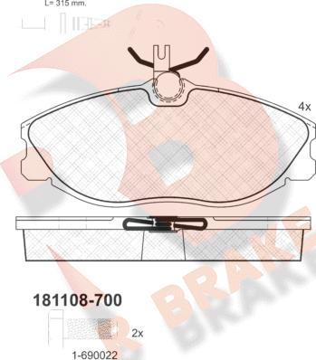 R Brake RB1108-700 - Гальмівні колодки, дискові гальма autozip.com.ua