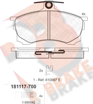 R Brake RB1117-700 - Гальмівні колодки, дискові гальма autozip.com.ua