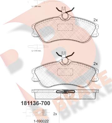 R Brake RB1136-700 - Гальмівні колодки, дискові гальма autozip.com.ua