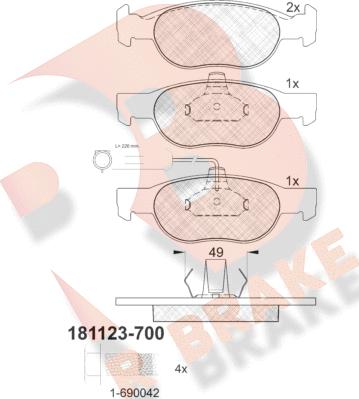R Brake RB1123-700 - Гальмівні колодки, дискові гальма autozip.com.ua