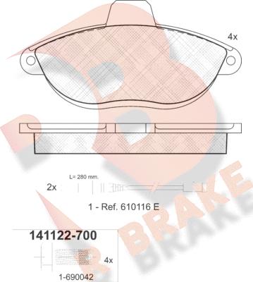 R Brake RB1122-700 - Гальмівні колодки, дискові гальма autozip.com.ua