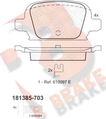 R Brake RB1385-703 - Гальмівні колодки, дискові гальма autozip.com.ua