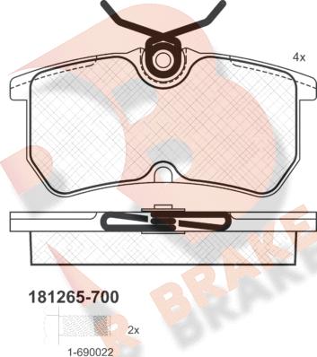 R Brake RB1265-700 - Гальмівні колодки, дискові гальма autozip.com.ua