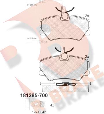 R Brake RB1285-700 - Гальмівні колодки, дискові гальма autozip.com.ua