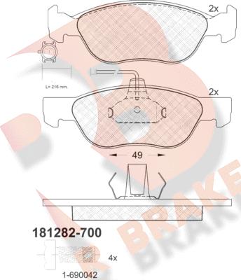 R Brake RB1282-700 - Гальмівні колодки, дискові гальма autozip.com.ua