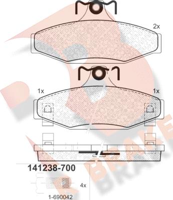 R Brake RB1238-700 - Гальмівні колодки, дискові гальма autozip.com.ua