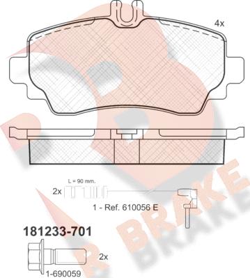 R Brake RB1233-701 - Гальмівні колодки, дискові гальма autozip.com.ua