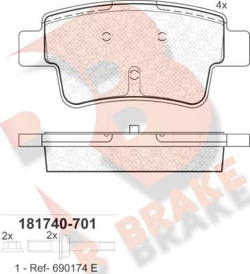 R Brake RB1740-701 - Гальмівні колодки, дискові гальма autozip.com.ua