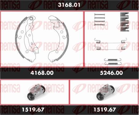 Remsa 3168.01 - Комплект гальм, барабанний механізм autozip.com.ua