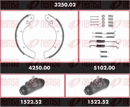 Remsa 3250.02 - Комплект гальм, барабанний механізм autozip.com.ua