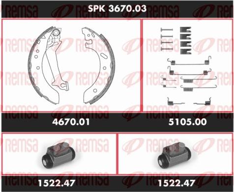 Remsa SPK 3670.03 - Комплект гальм, барабанний механізм autozip.com.ua