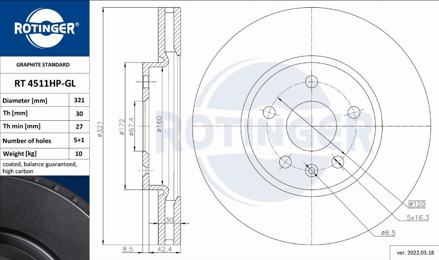 Rotinger RT 4511HP-GL - Гальмівний диск autozip.com.ua