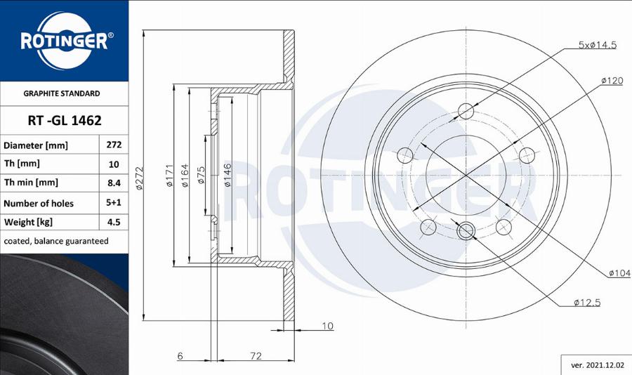 Rotinger RT 1462-GL - Гальмівний диск autozip.com.ua