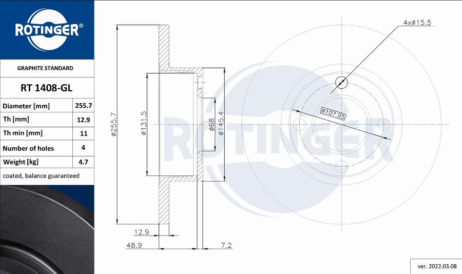 Rotinger RT 1408-GL - Гальмівний диск autozip.com.ua