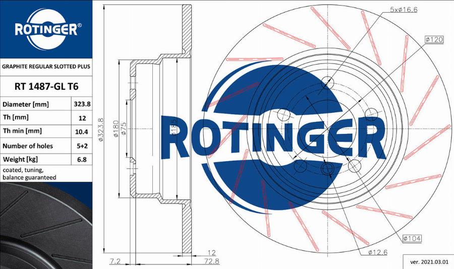Rotinger RT 1487-GL T6 - Гальмівний диск autozip.com.ua