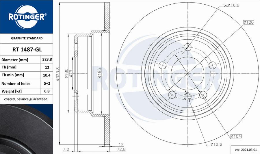 Rotinger RT 1487-GL - Гальмівний диск autozip.com.ua