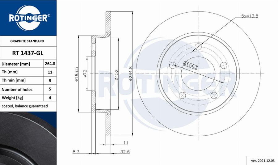 Rotinger RT 1437-GL - Гальмівний диск autozip.com.ua