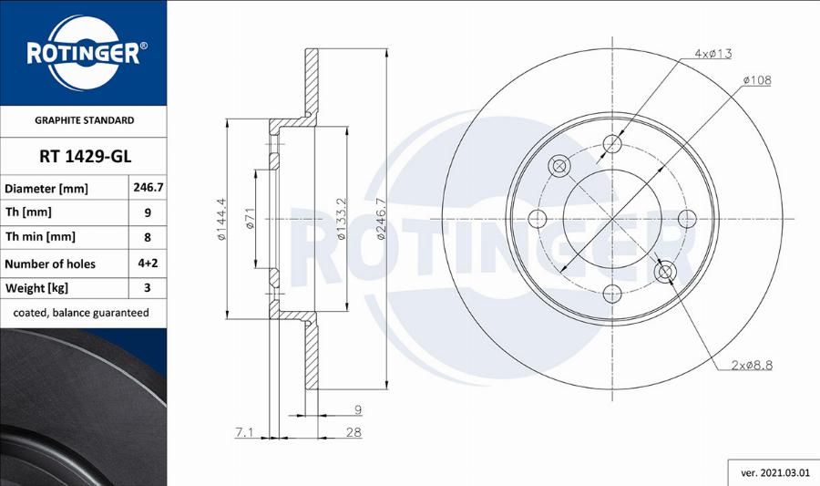 Rotinger RT 1429-GL - Гальмівний диск autozip.com.ua