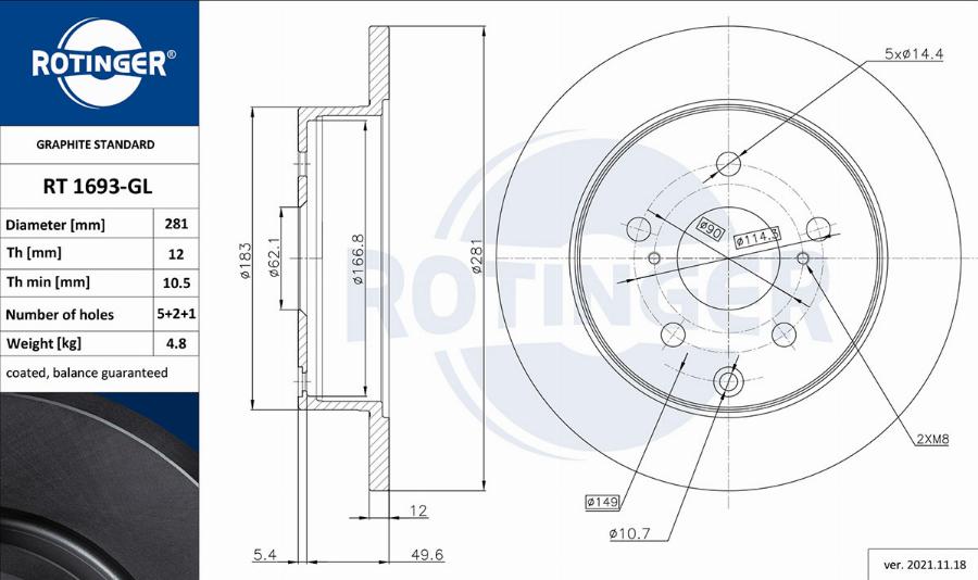 Rotinger RT 1693-GL - Гальмівний диск autozip.com.ua