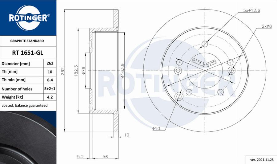 Rotinger RT 1651-GL - Гальмівний диск autozip.com.ua