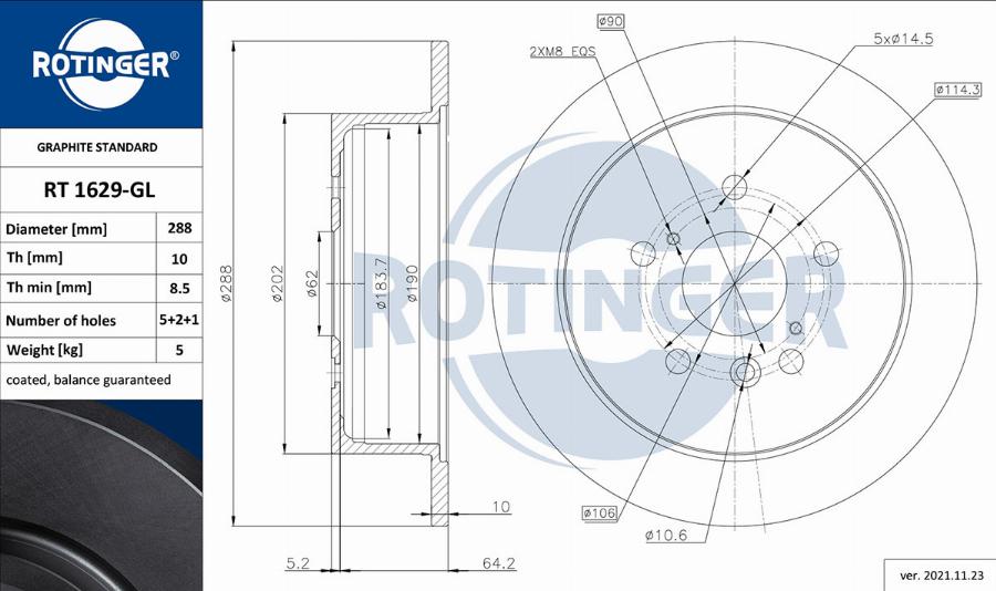 Rotinger RT 1629-GL - Гальмівний диск autozip.com.ua