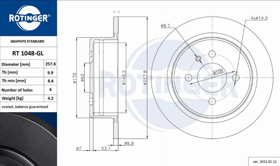 Rotinger RT 1048-GL - Гальмівний диск autozip.com.ua