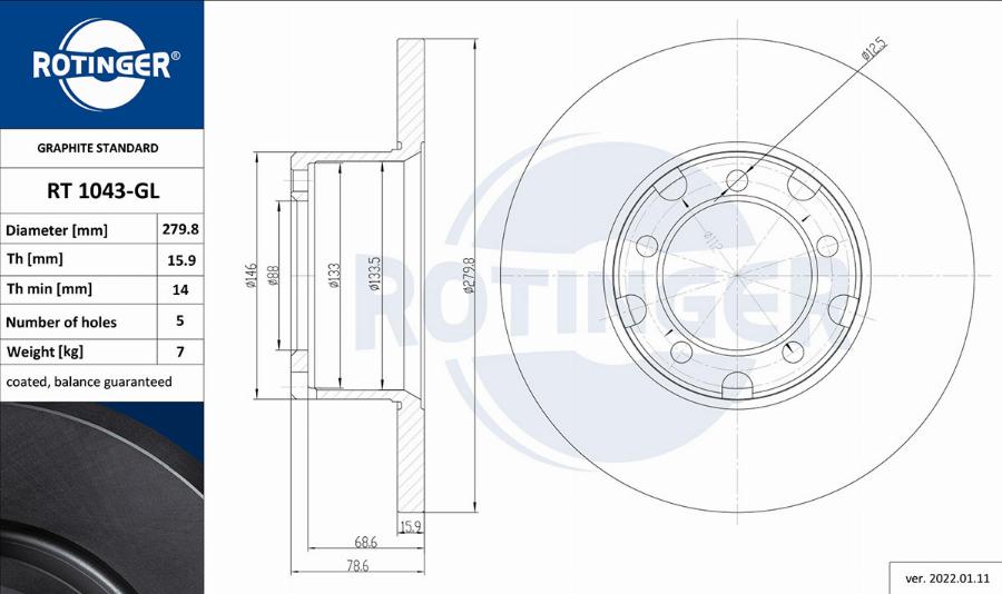 Rotinger RT 1043-GL - Гальмівний диск autozip.com.ua