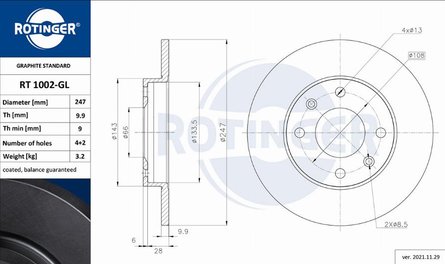 Rotinger RT 1002-GL - Гальмівний диск autozip.com.ua