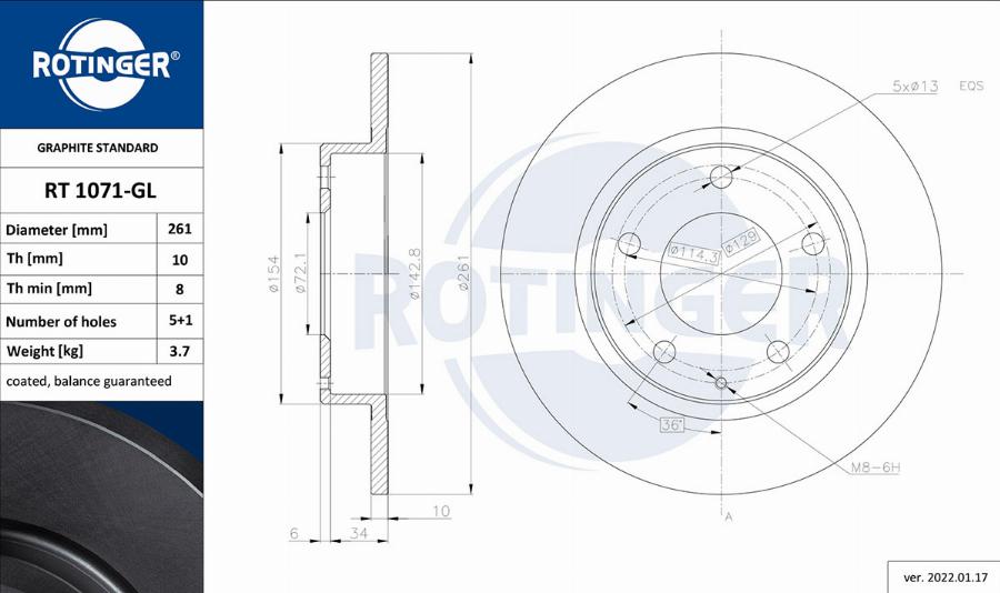 Rotinger RT 1071-GL - Гальмівний диск autozip.com.ua