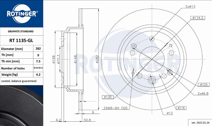 Rotinger RT 1135-GL - Гальмівний диск autozip.com.ua