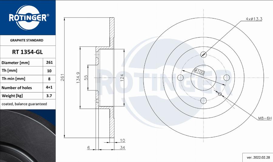 Rotinger RT 1354-GL - Гальмівний диск autozip.com.ua