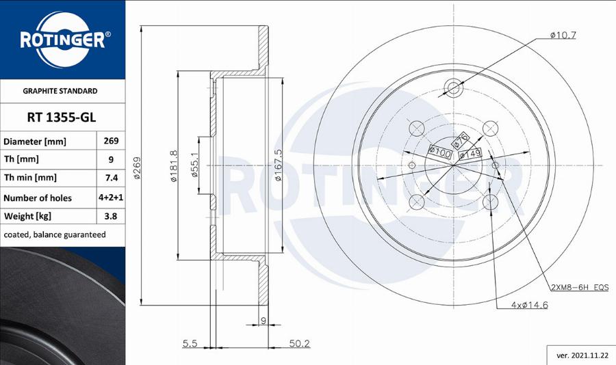 Rotinger RT 1355-GL - Гальмівний диск autozip.com.ua