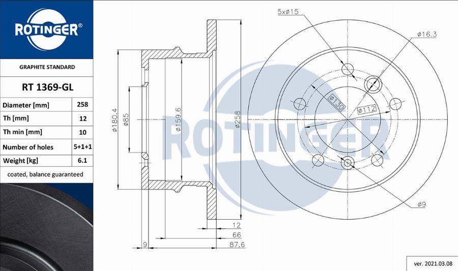 Rotinger RT 1369-GL - Гальмівний диск autozip.com.ua